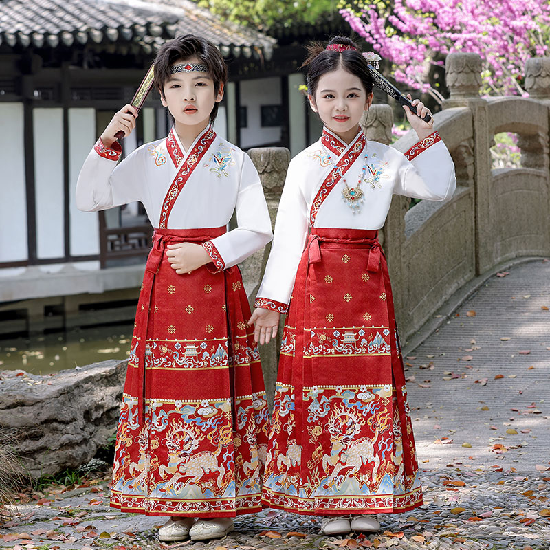 六一儿童汉服马面裙女童套装中国风男童国学演出服合唱服装小学生