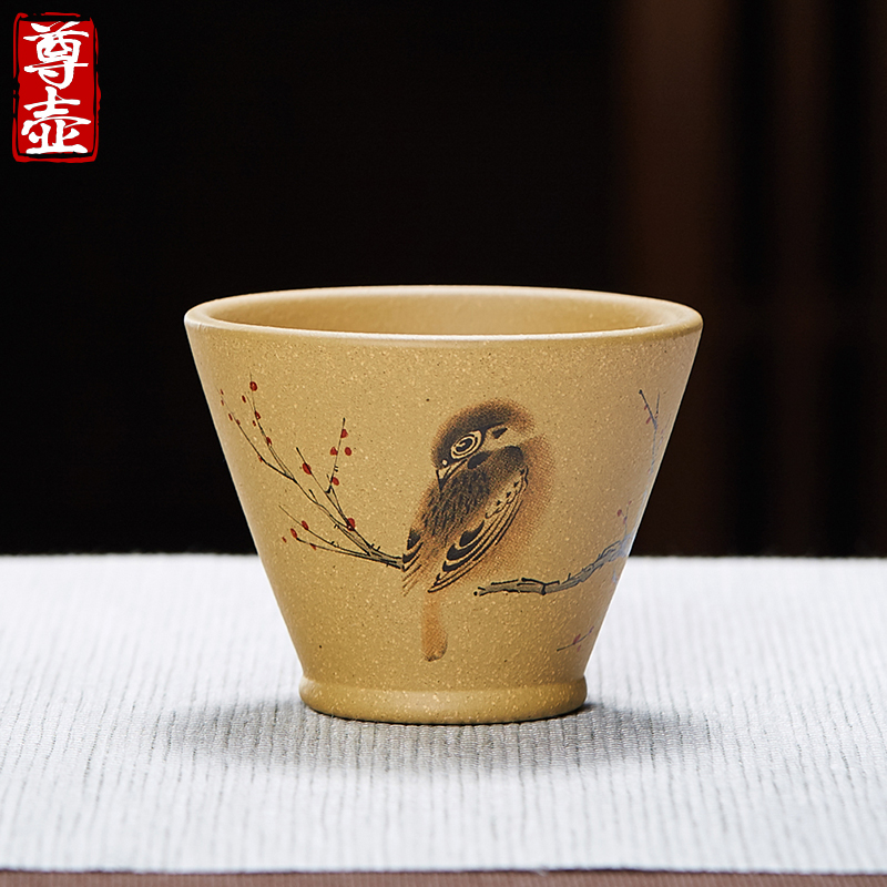 宜兴紫砂主人杯小茶杯茶盏单杯手绘品茗杯单个只茶碗陶瓷功夫茶具