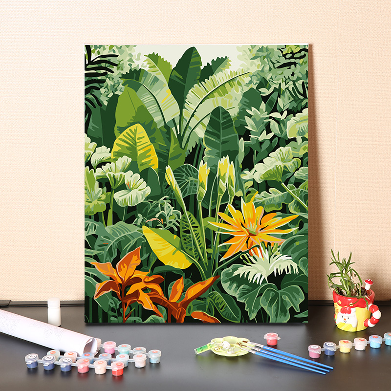 数字油画diy手工填充热带雨林绿植治愈画客厅卧室手绘涂色油彩画