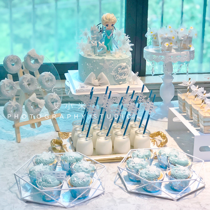 爱莎公主甜品台蛋糕装饰摆件冰雪世界安娜儿童女孩城堡雪花插件