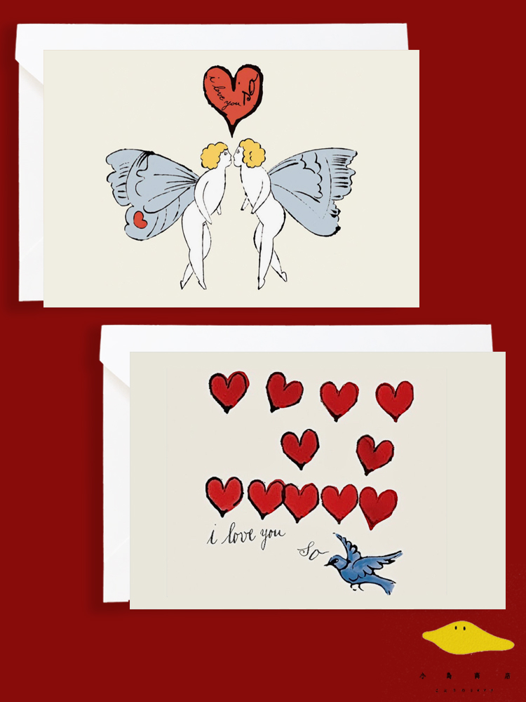 安迪·沃霍尔 情人节祝福贺卡爱心天使浪漫插画明信片手绘生日卡