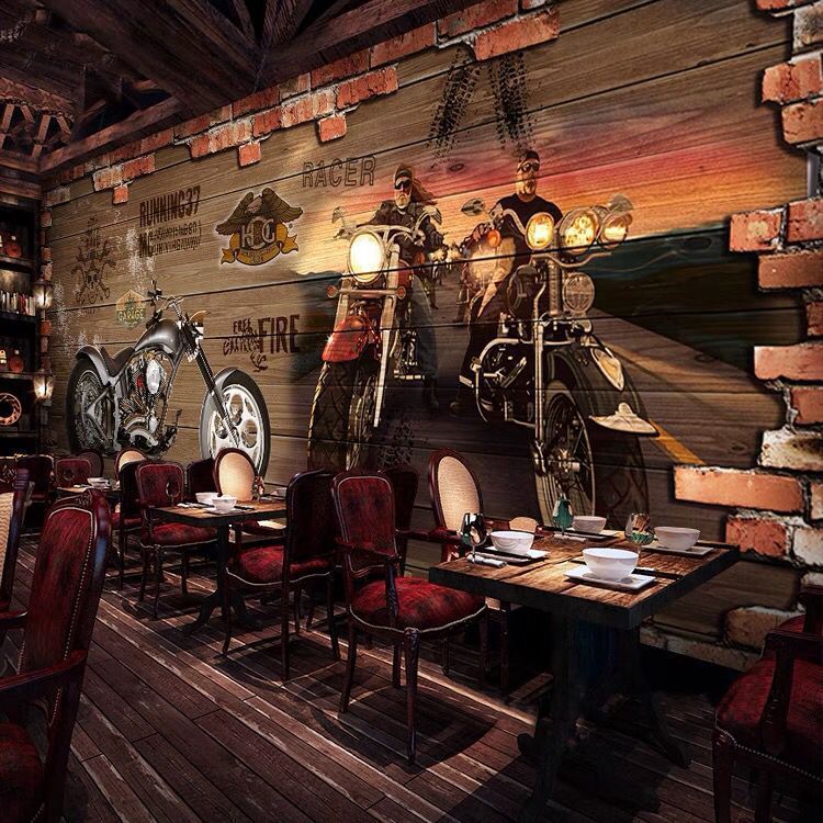 欧美复古摇滚音乐酒吧KTV咖啡厅个性壁纸壁画摩托机车3D背景墙纸