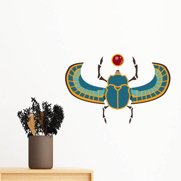 埃及文化红黄蓝甲虫太阳神抽象图案墙贴纸学校教室卧室可移除贴画
