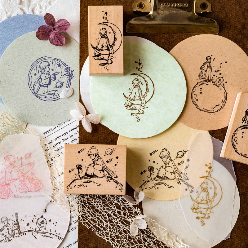 白糖杂货 王子与玫瑰印章 卡通可爱手帐DIY木质印画章