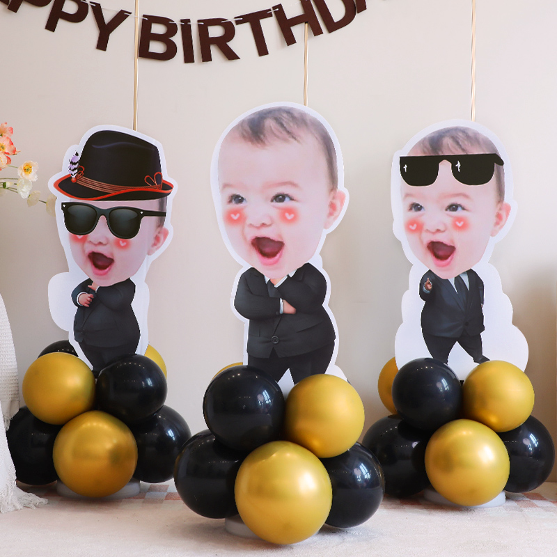儿童生日kt板定制宝宝周岁头像立牌气球百日布置男孩满月场景装饰