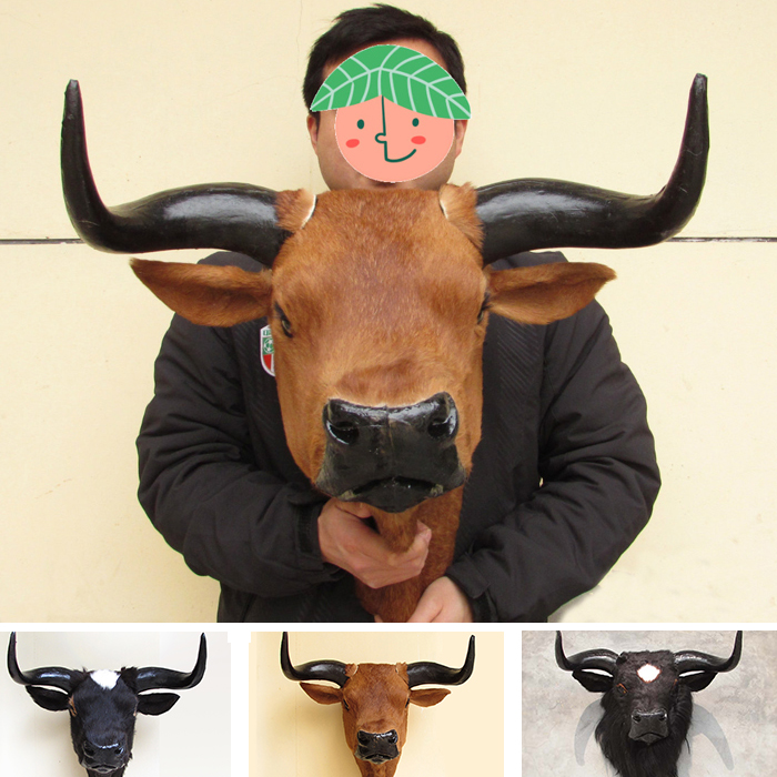真皮仿真牛头牦牛头黄牛头动物头壁挂挂饰墙挂酒吧客厅家居装饰