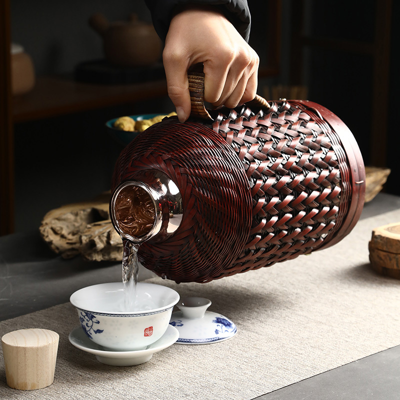 竹编暖瓶家用复古保温壶玻璃内胆热水壶传统老式开水瓶茶室保温瓶