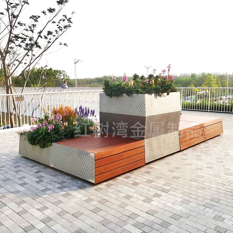 城市绿化工程不锈钢花盆镂空金属花箱户外廊道景观花池树池组合