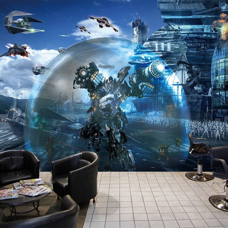 立体科技感墙纸星球大战宇宙飞船太空舱壁纸网咖酒吧科幻无缝壁画