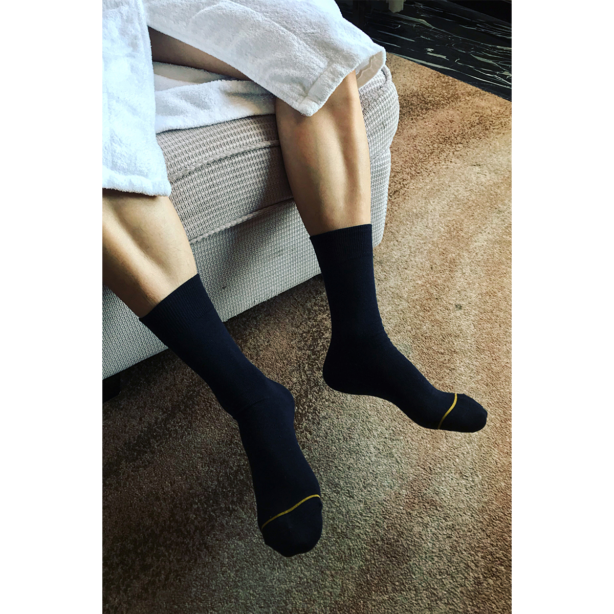 【2双】金脚趾金线条_正装商务袜中长筒棉袜性感绅士男款黑袜控E-