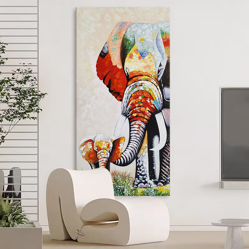 纯手绘大象肌理油画现代彩色客厅装饰画现代轻奢立体走廊玄关挂画