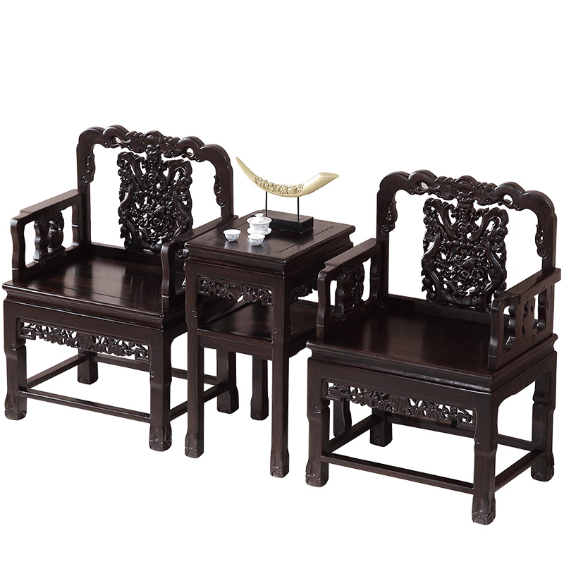 新品黑檀木宫廷椅红木宫座椅三件套F休闲椅子中式实木家具仿古典
