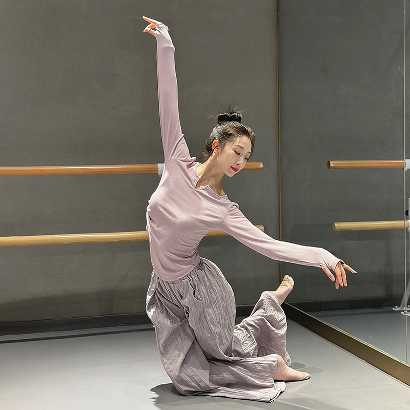修身套指袖学生舞蹈服女古典舞现代舞中国舞练功服形体基训瑜伽服
