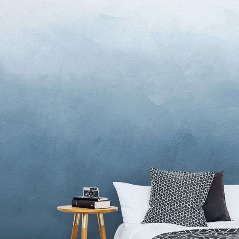 北欧现代简约蓝色电视背景墙壁纸客厅沙发渐变色R纯色卧室墙纸墙