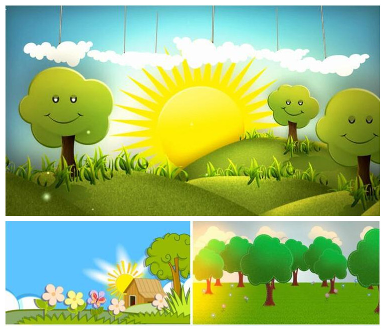 种太阳 儿歌表演背景 六一儿童节卡通视频 太阳公公 绿色大树背景