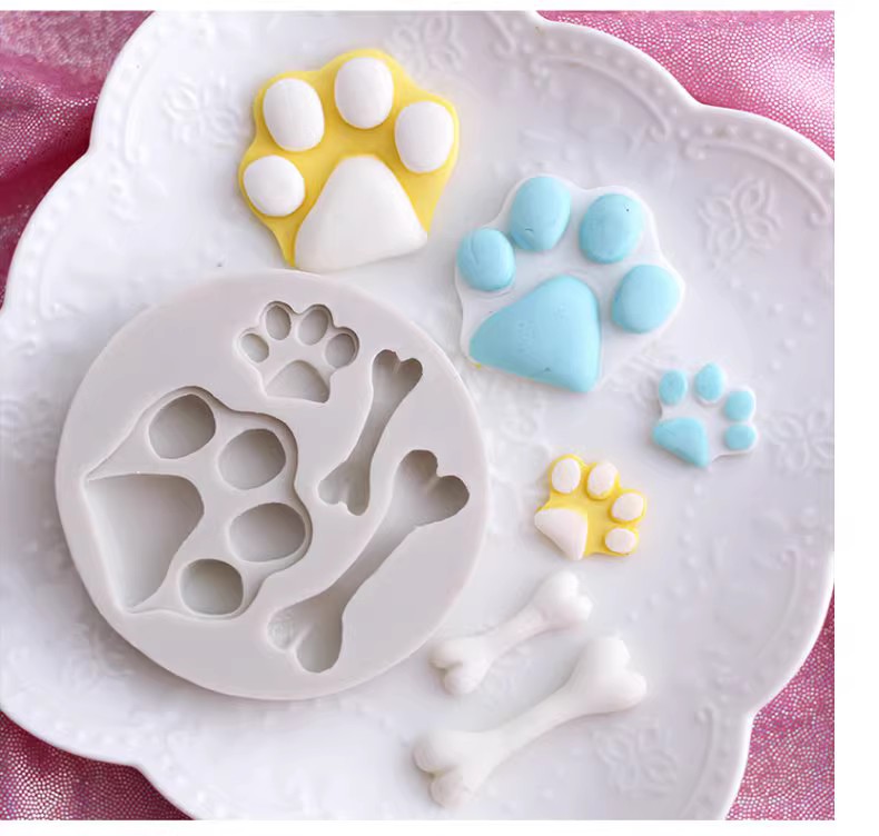 狗骨头 狗爪百度脚印 可爱动物DIY蛋糕翻糖烘焙模具 液态硅胶模具