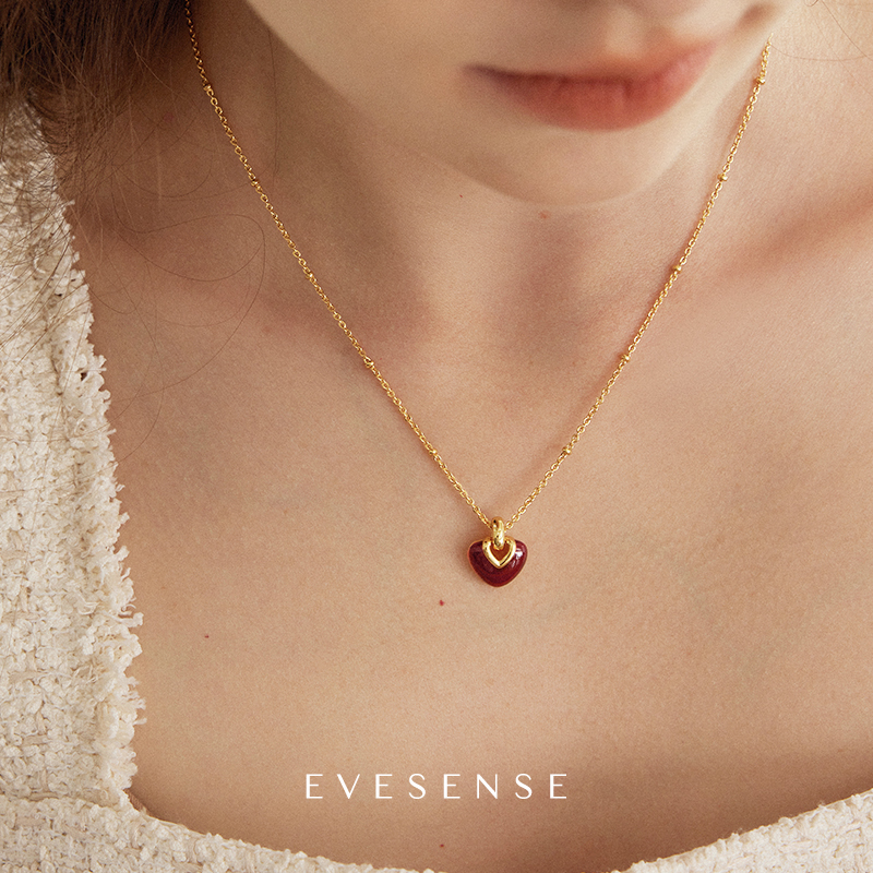 EVESENSE原创告白系列红色珐琅爱心项链高级感法式简约过年锁骨链