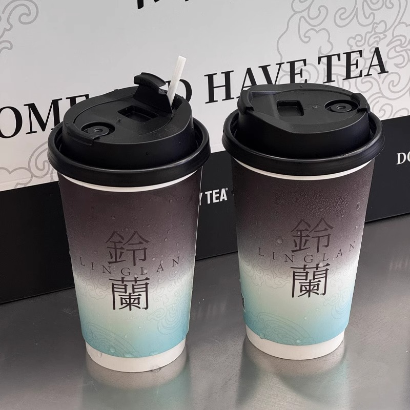 渐变纸杯定制案例一次性咖啡杯专用杯子带盖热饮杯专用商用印logo