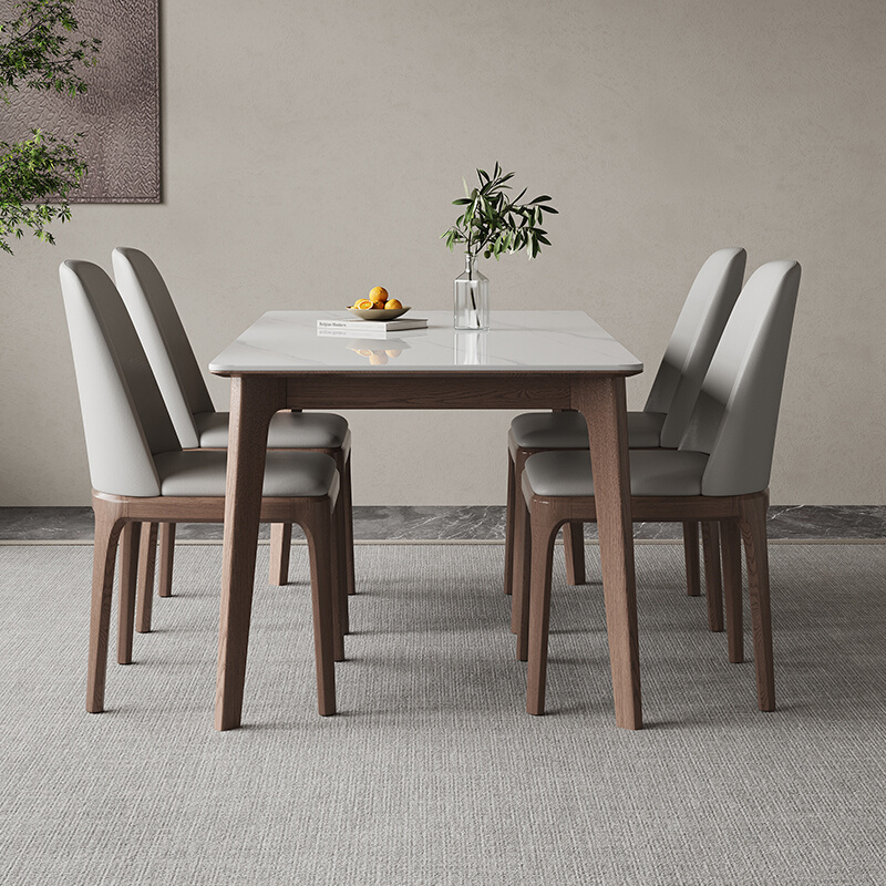 岩板实木餐桌椅组合家用简约胡桃色小户型北欧白蜡木长方形饭桌子