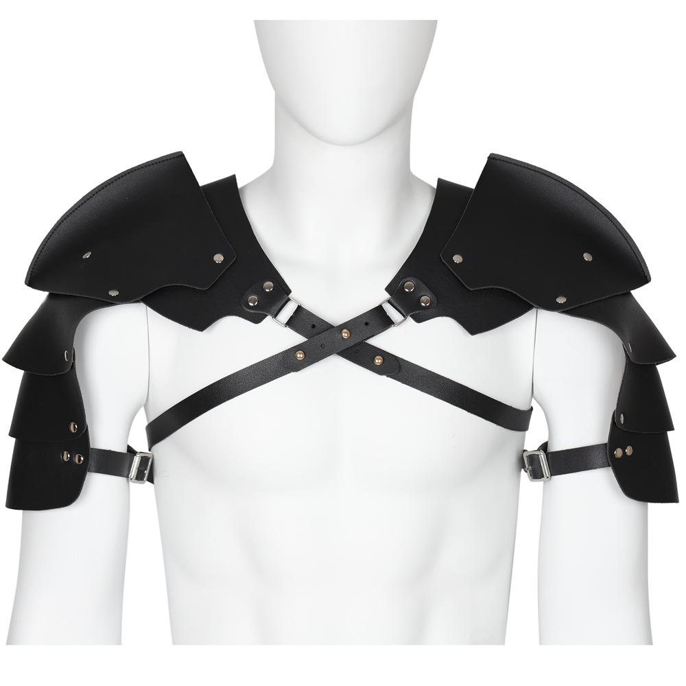新款时尚战斗骑士盔甲肩甲耸肩罩斗篷腰带PU皮革胸带肩厂家直销