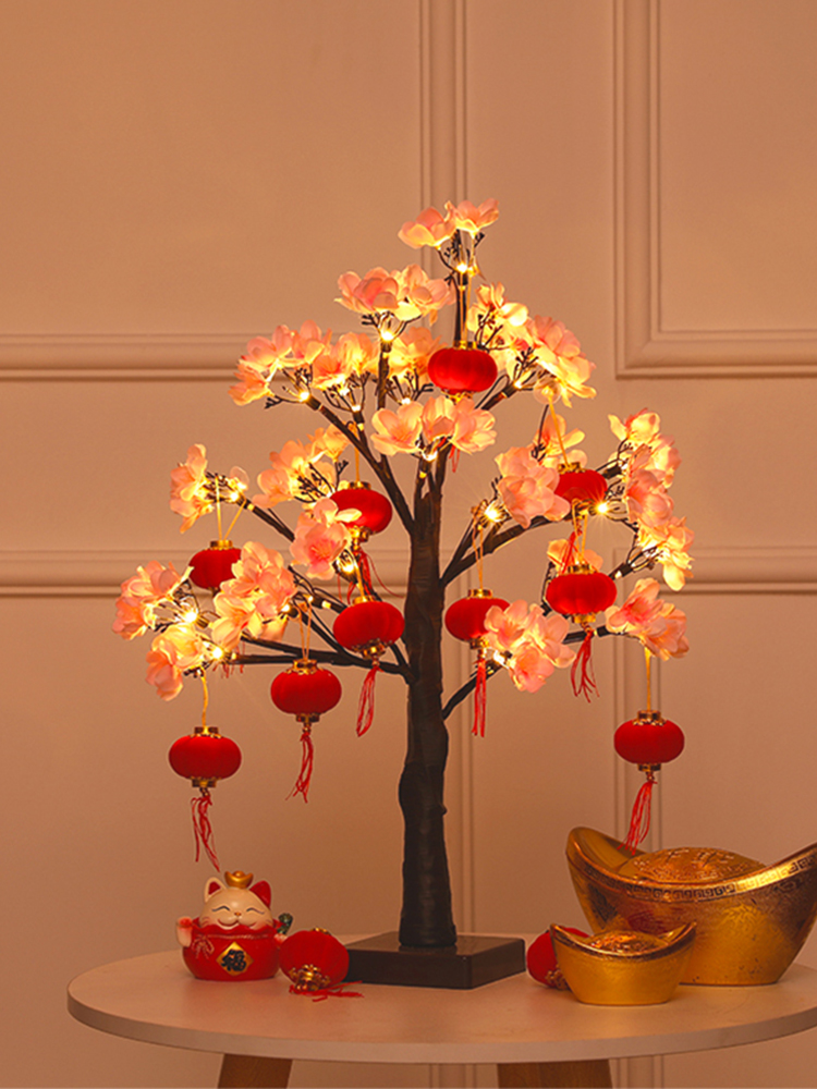 春节新年装饰品摆件桃花树灯笼发光装饰树乔迁新居客厅桌面布置