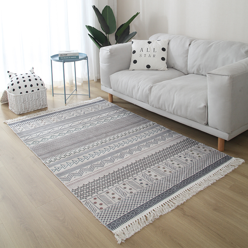 北欧棉麻编织地毯客厅卧室ins摩洛哥风格轻奢波西米亚几何茶几毯