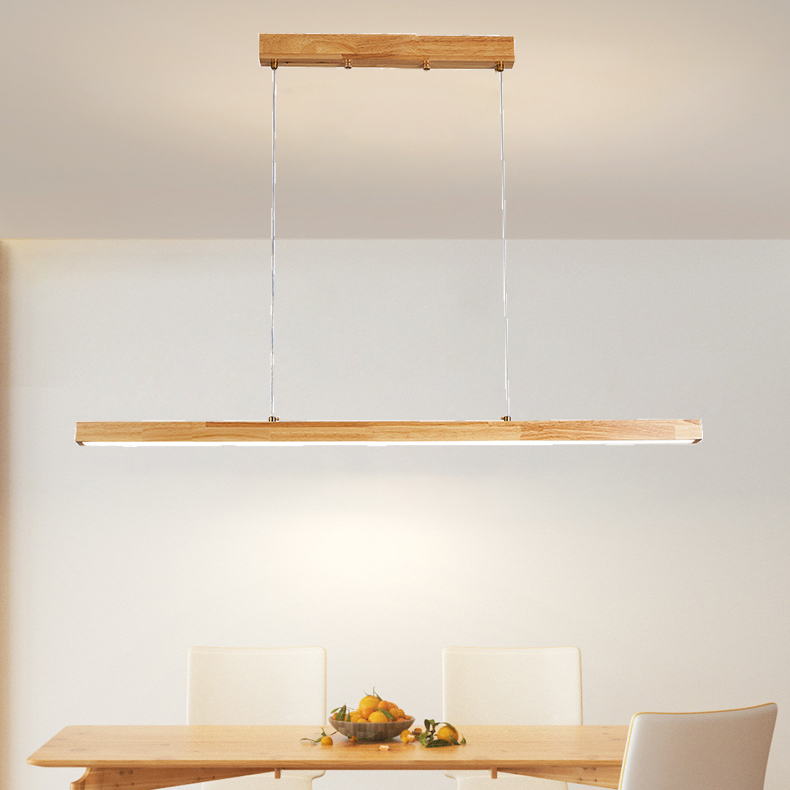 日式实木餐厅吊灯吧台灯北欧原木风格长条一字型办公桌灯简约现代