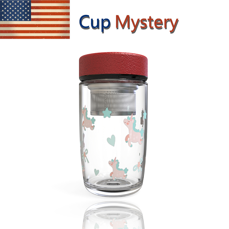 美国cup mystery进口皮质商务卡通爱心独角兽茶隔高硼硅玻璃杯