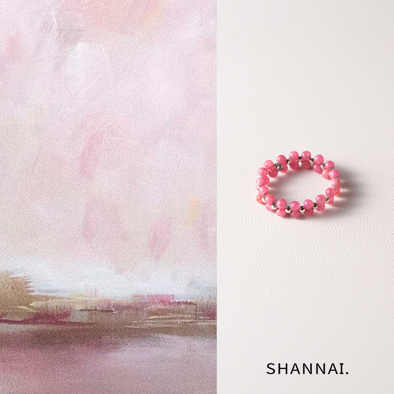 shannai原创「樱落·霁青」新中式串珠戒指红纹石天河石小众精致