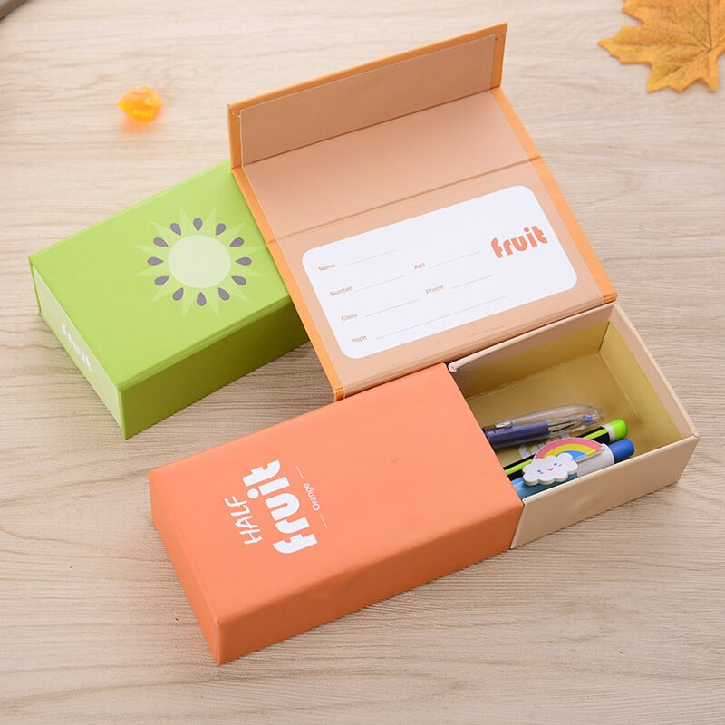 纸质变形大容量笔盒可笔筒卡通水果学生文具盒折叠两用图案收纳