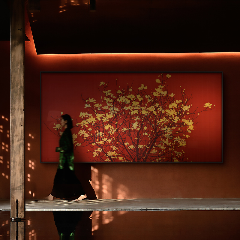 新中式红色兰花装饰画酒店别墅客厅沙发背景墙大尺寸巨幅禅意挂画