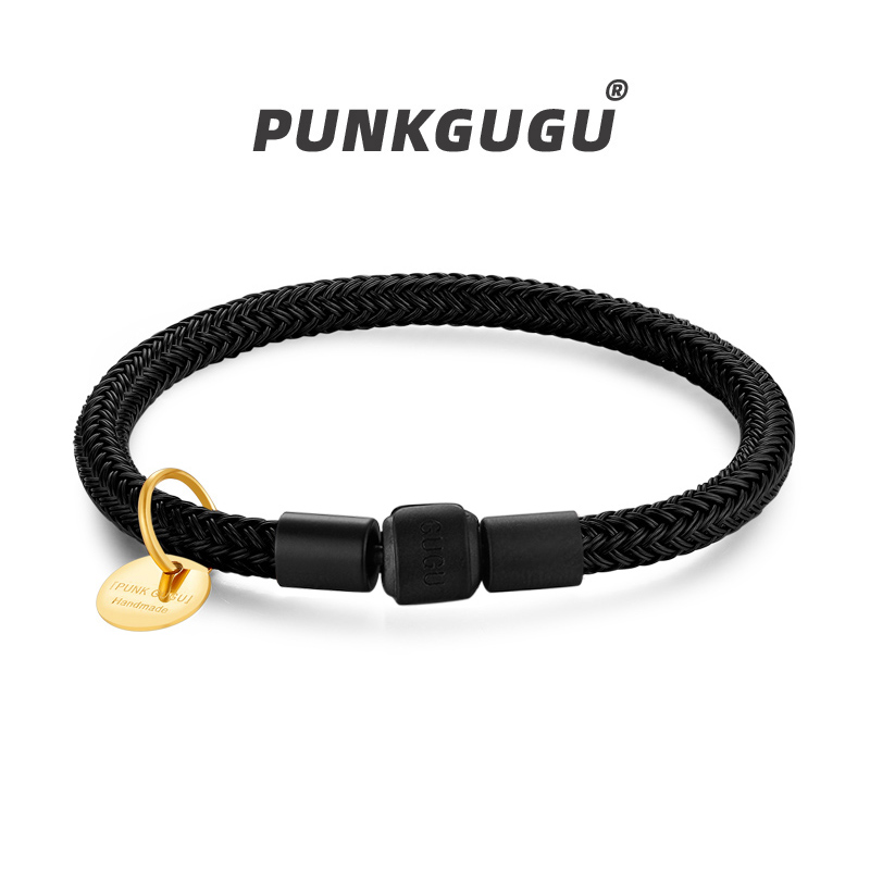 PUNKGUGU正品 5mm钢丝绳编织手绳男款潮穿3D黄金转运珠手链半成品