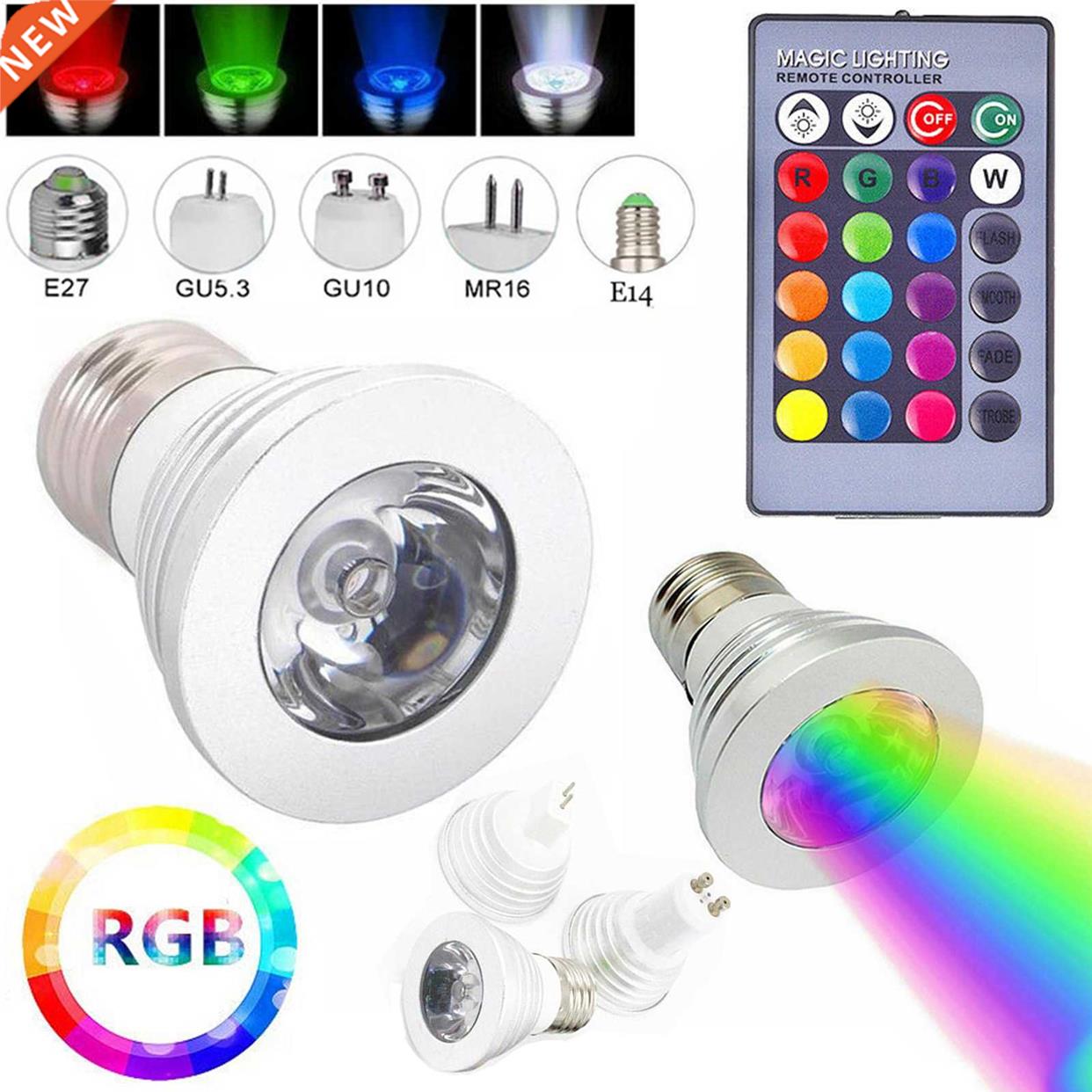 E27 E14 GU10 GU5.3 MR16 LED RGB Spotlight Bulbs 3W Remote Co