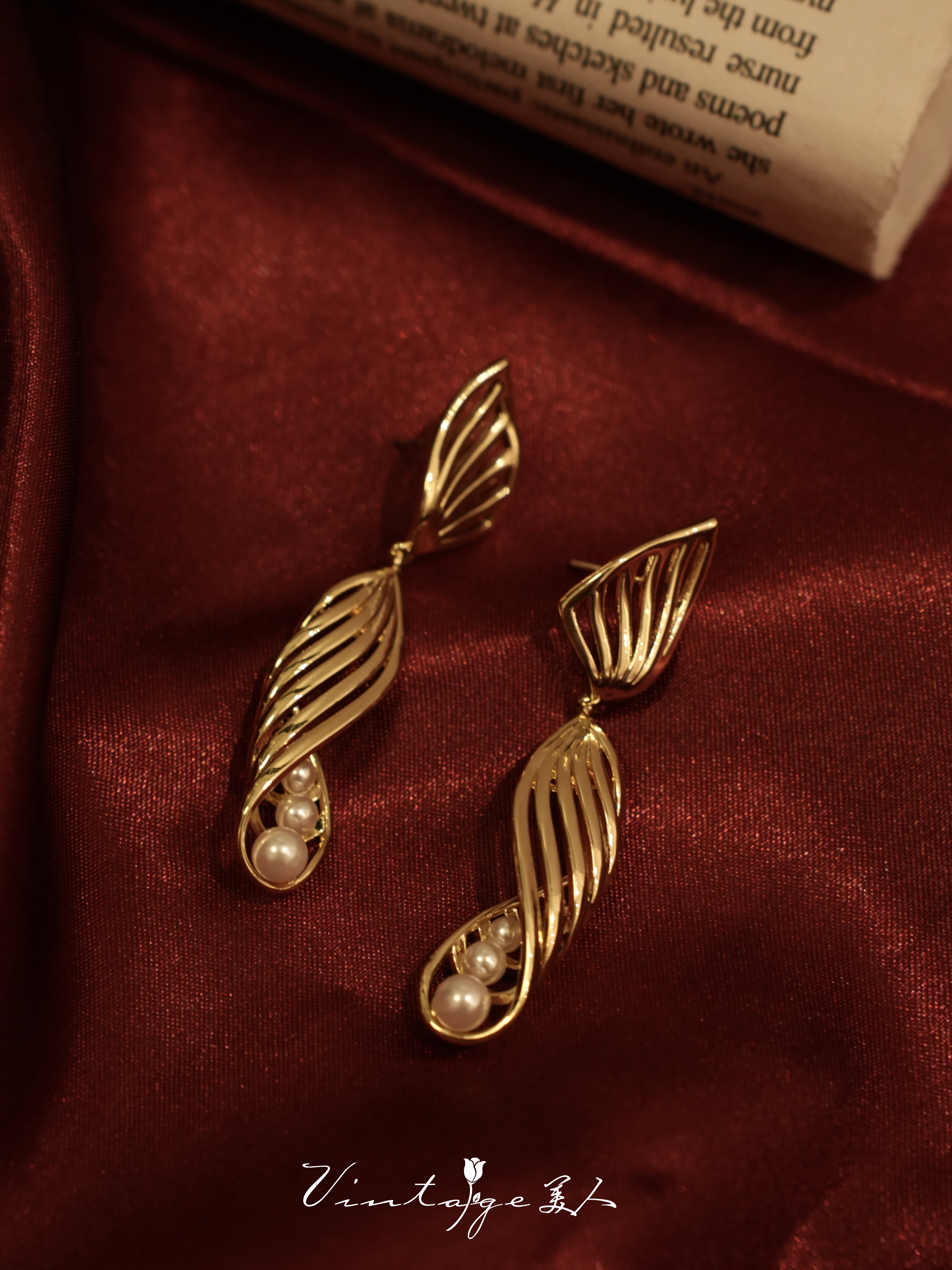 「卡列尼娜」复古宫廷vintage法式优雅高级感设计曲线耳环/耳夹女