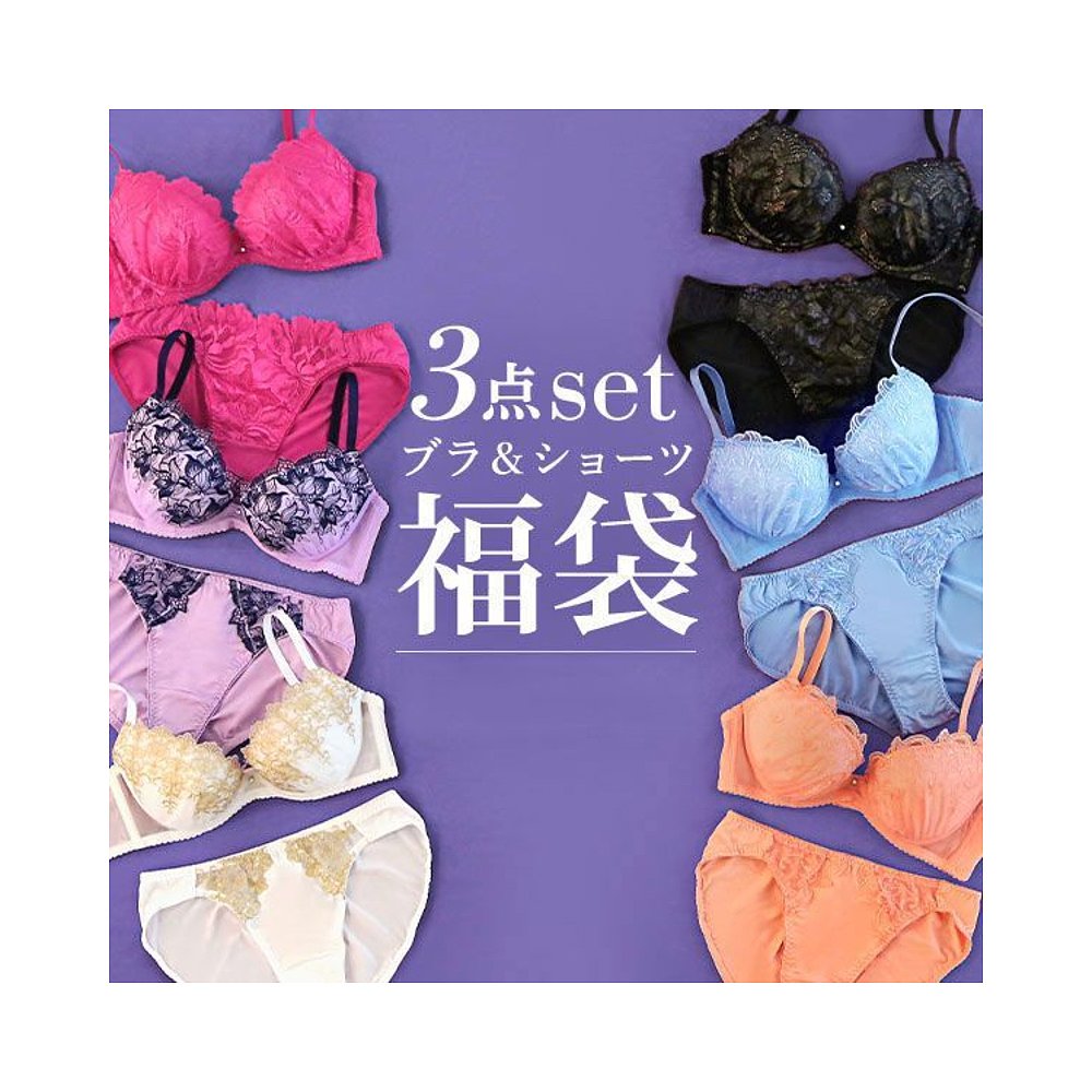 日本直邮27% OFF [免运费] 胸罩短裤 3 件套幸运袋 2 种类型可供
