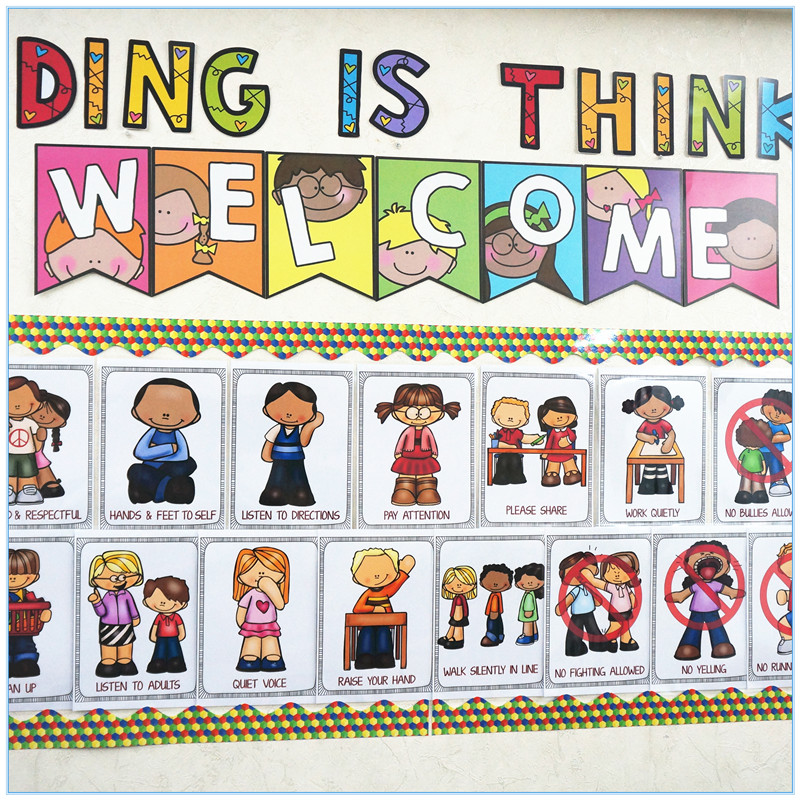 15条教室规守则classroom rules幼儿园小学装饰背景墙英语海报
