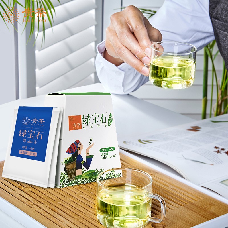 绿茶茶叶小包装特级30g 贵州贵茶绿宝石3gx10袋 高原绿茶
