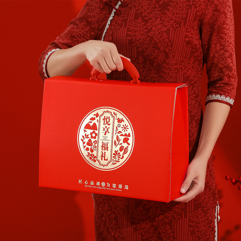 现货速发红色年味新年手提礼品盒X过年拜年高档礼盒春节年货包装