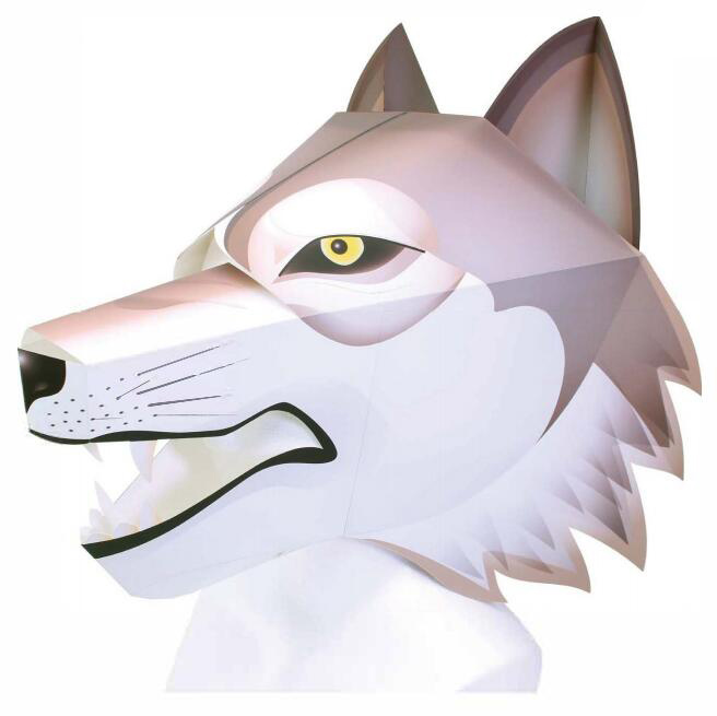儿童益智DIY立体手工制作仿真狼头套大灰狼面具头饰3D纸模型玩具