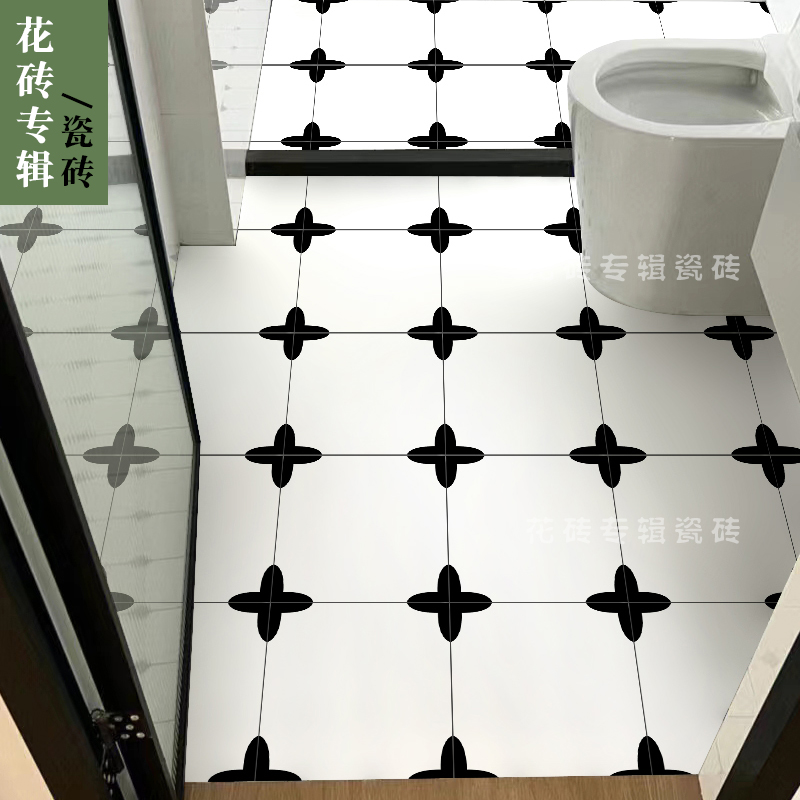 简约现代小清新黑白阳台300小花砖厨房防滑花片卫生间墙地瓷砖