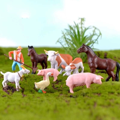 创意微景观农场系列工艺品人物农夫摆件卡通动物小马山羊奶牛鸭子