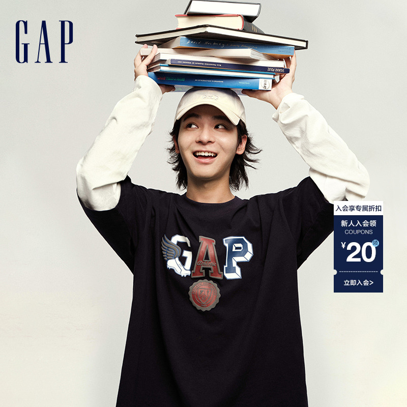 【明星同款】Gap男女装春夏假两件T恤2in1美式学院风上衣773173