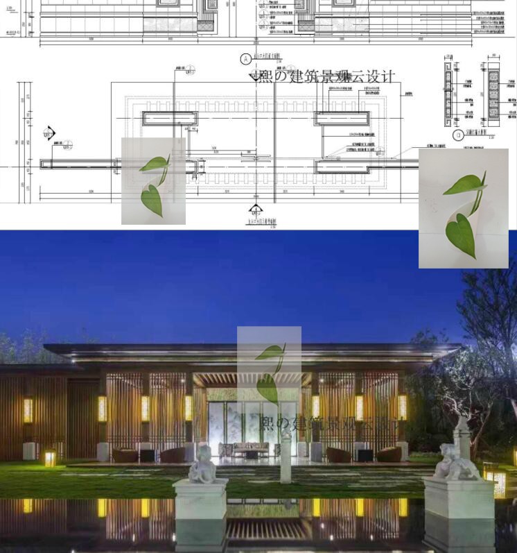 新中式住宅小区庭院种植水电镜面水池屏风景墙大门详图CAD施工图