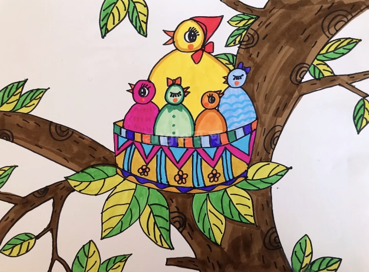 爱鸟护鸟儿童画手抄报模板电子版小学生语文成语寓言故事绘画创意