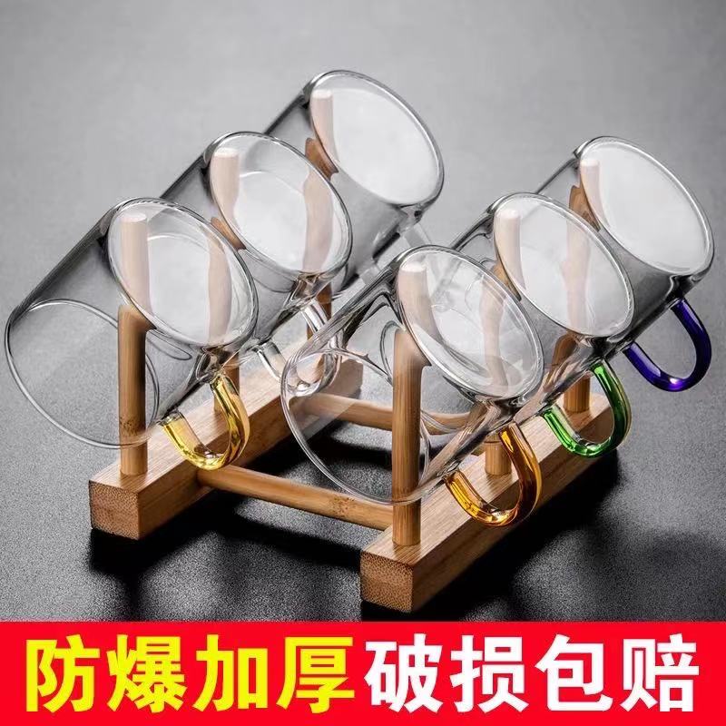 6只装玻璃功夫小茶杯子带把小号加厚透明主人杯耐热家用茶具套装