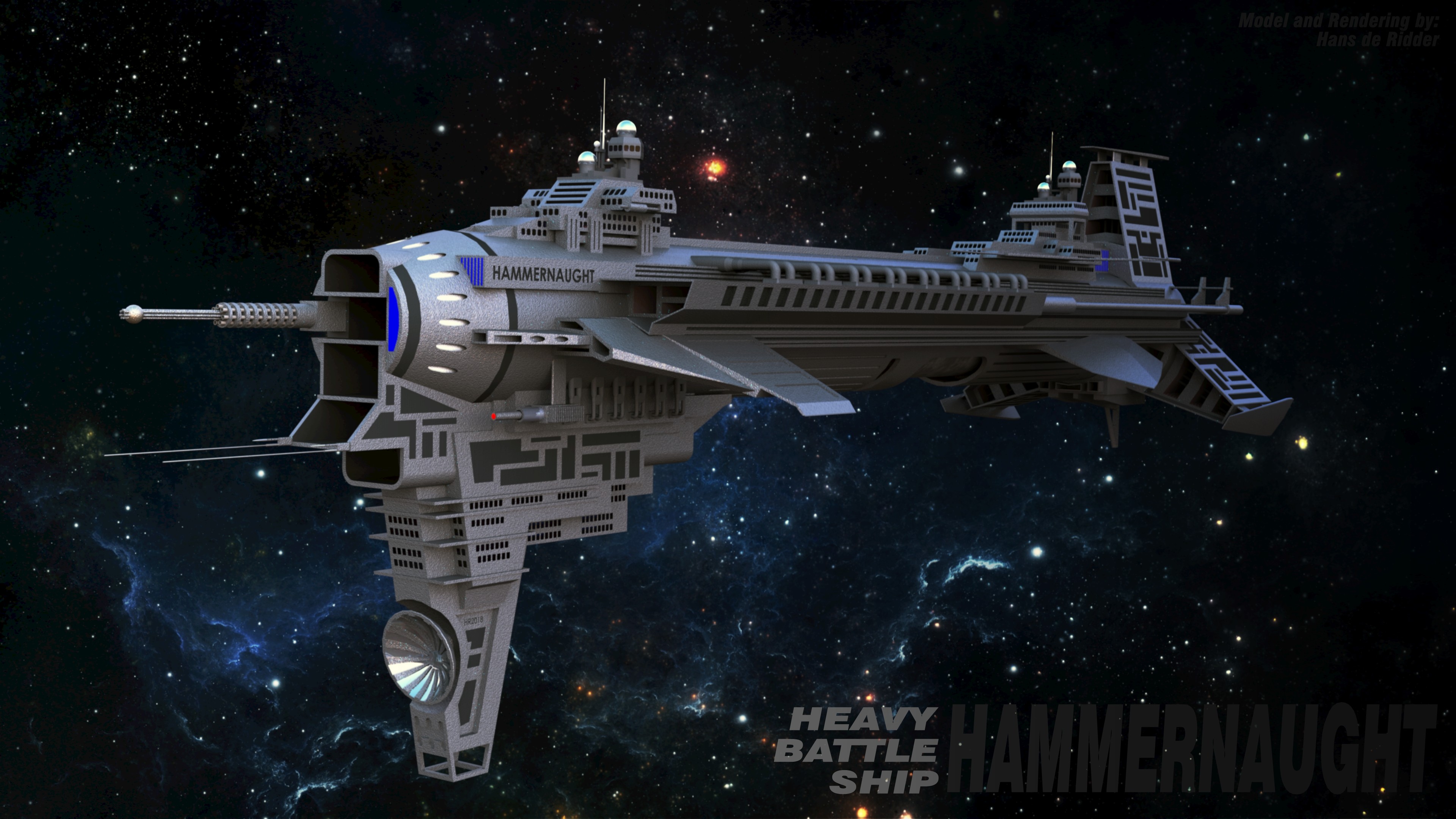 HBS Hammernaught宇宙战舰太空飞船模型3D图纸 Solidworks设计