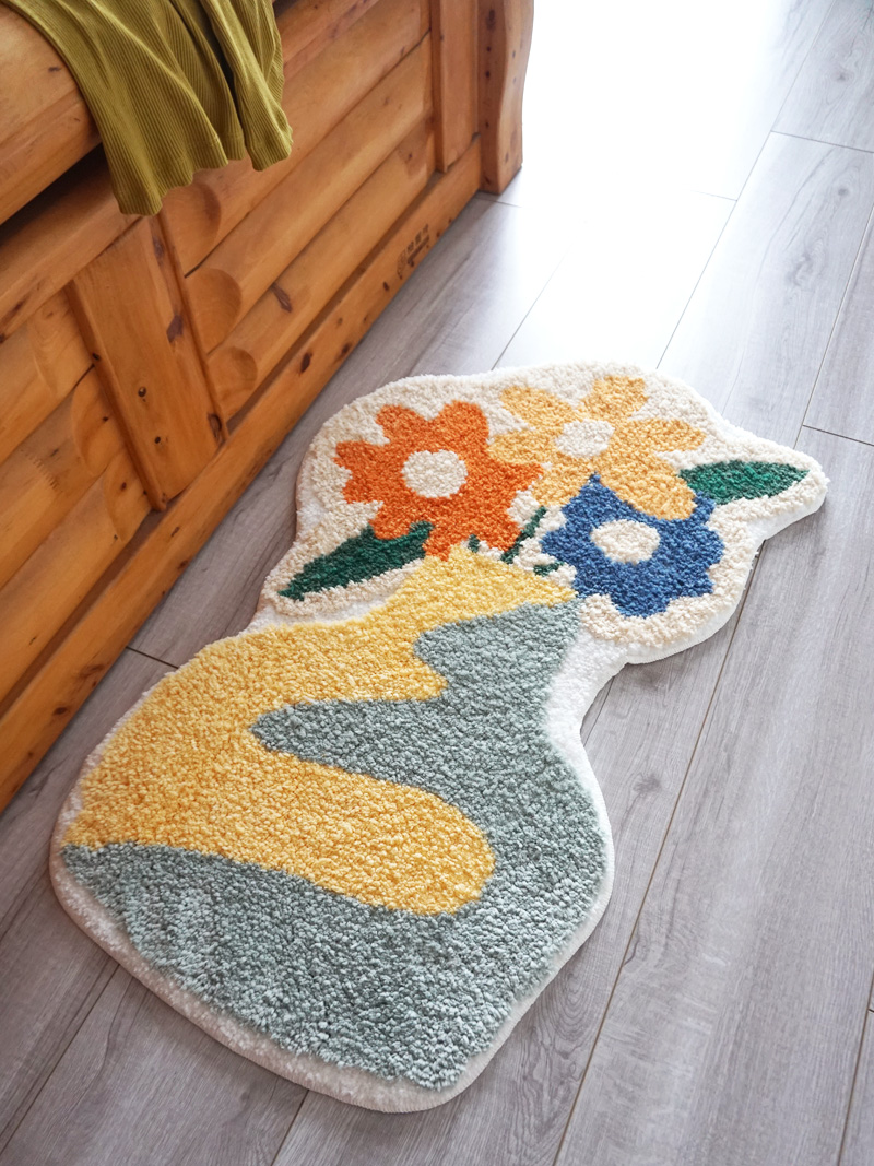 软糯蛋糕绒强吸水卫浴地垫卧室床边亲肤小地毯美丽造型花朵卡通垫