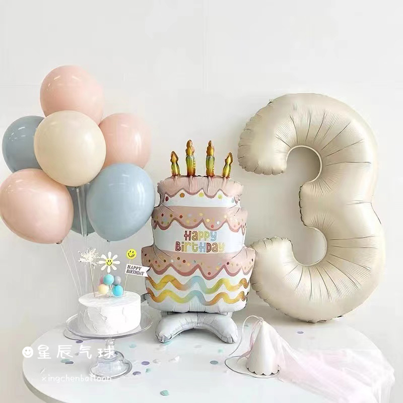 ins风复古奶油系生日气球装饰小清新桌飘儿童1周岁派对场景布置