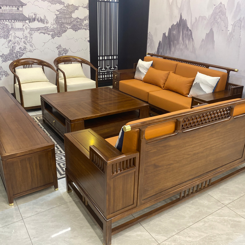 新中式乌金木沙发客厅全实木组合现代简约轻奢国潮黑檀木家具定制