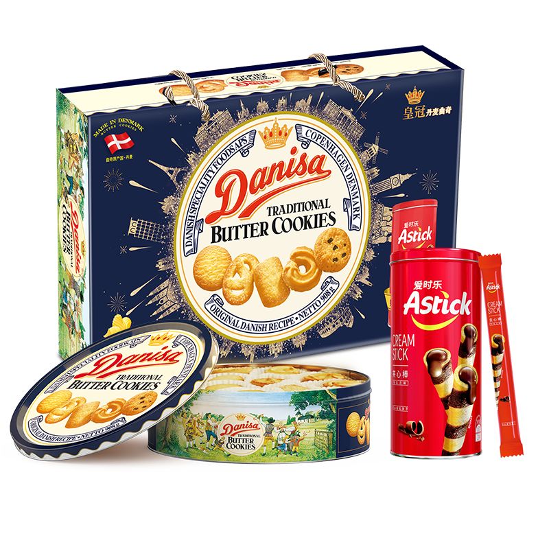 皇冠（danisa）丹麦曲奇饼干礼盒908g加赠爱时乐150g 年货春节送